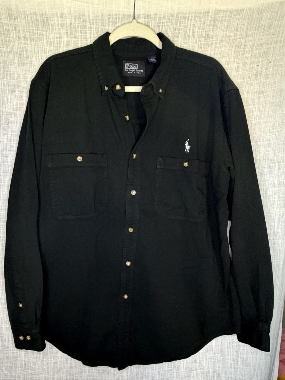 Vintage Polo Ralph Lauren Made in USA Black Cotton Twill Two-Pocket Work Shirt L